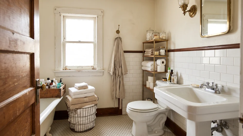 Small bathroom in an older Denver bungalow with a pedestal sink and no built-in storage.