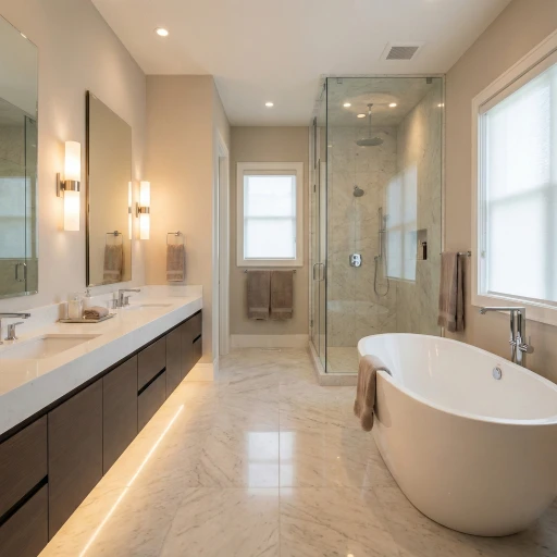 Luxury master bathroom suite featuring a freestanding soaking tub as the focal point, a custom double vanity with layered LED lighting, and a glass-enclosed shower, designed as a personal sanctuary.